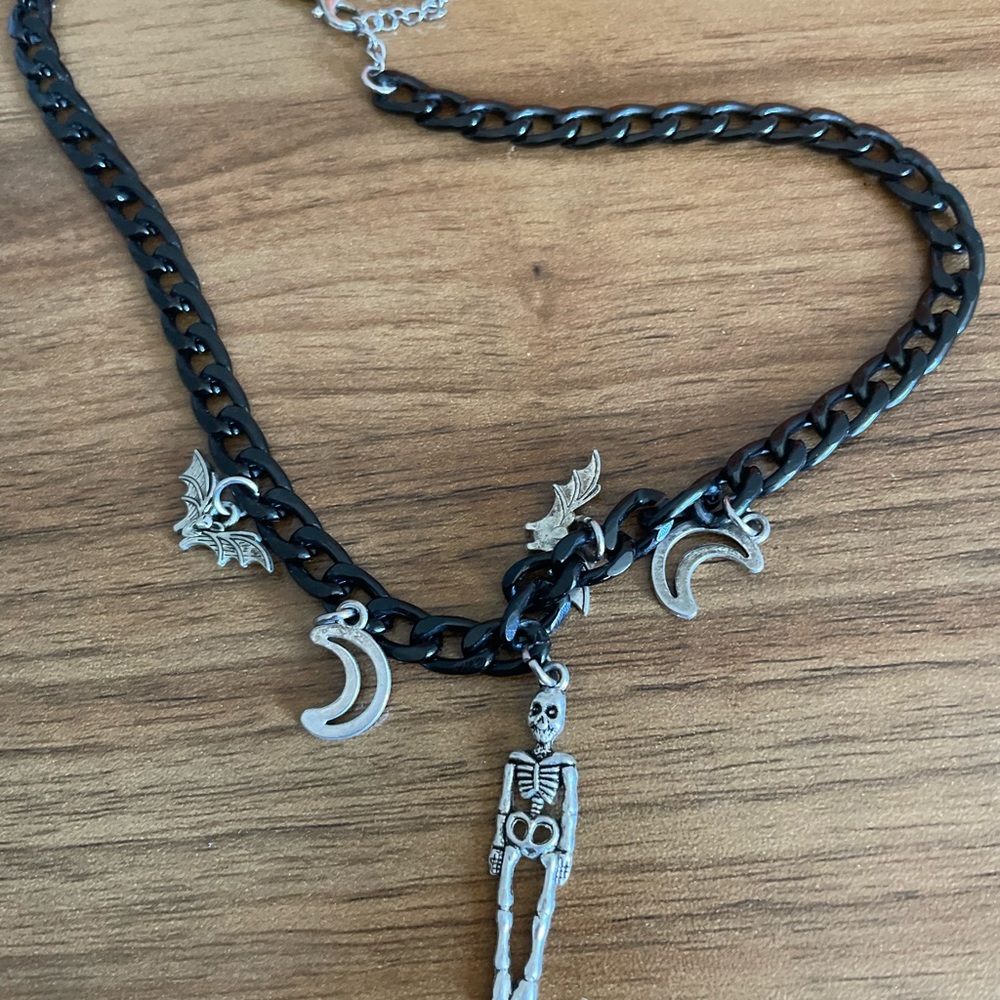 Silver and Black Skeleton Charm Necklace